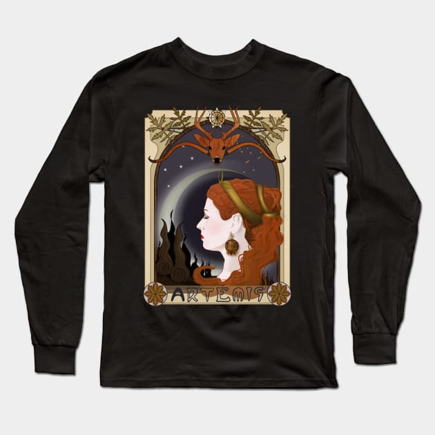 Artemis art nouveau Long Sleeve T-Shirt by Pendientera